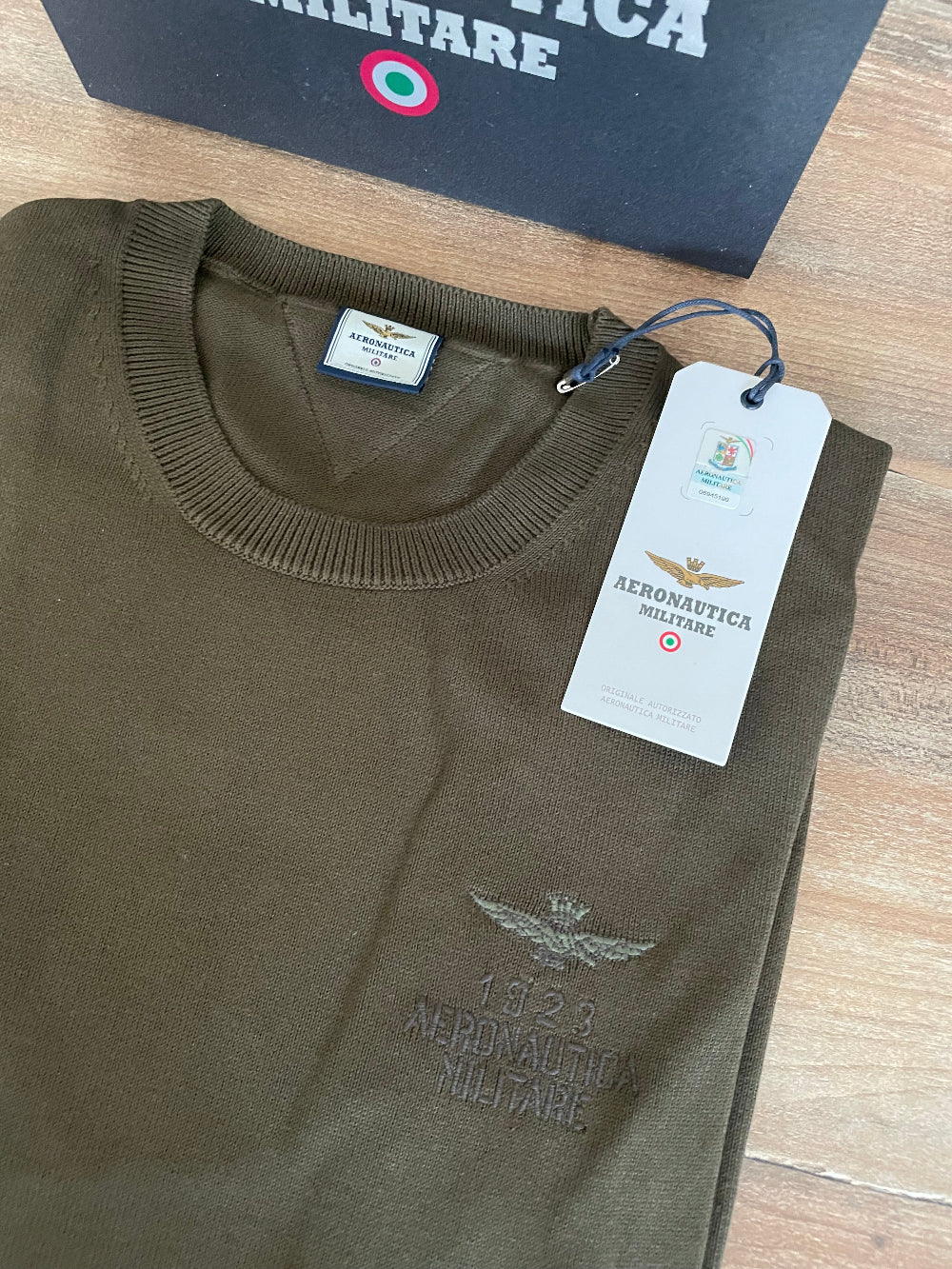 Aeronautica Militare maglione uomo verde militare 100% cotone SC50%