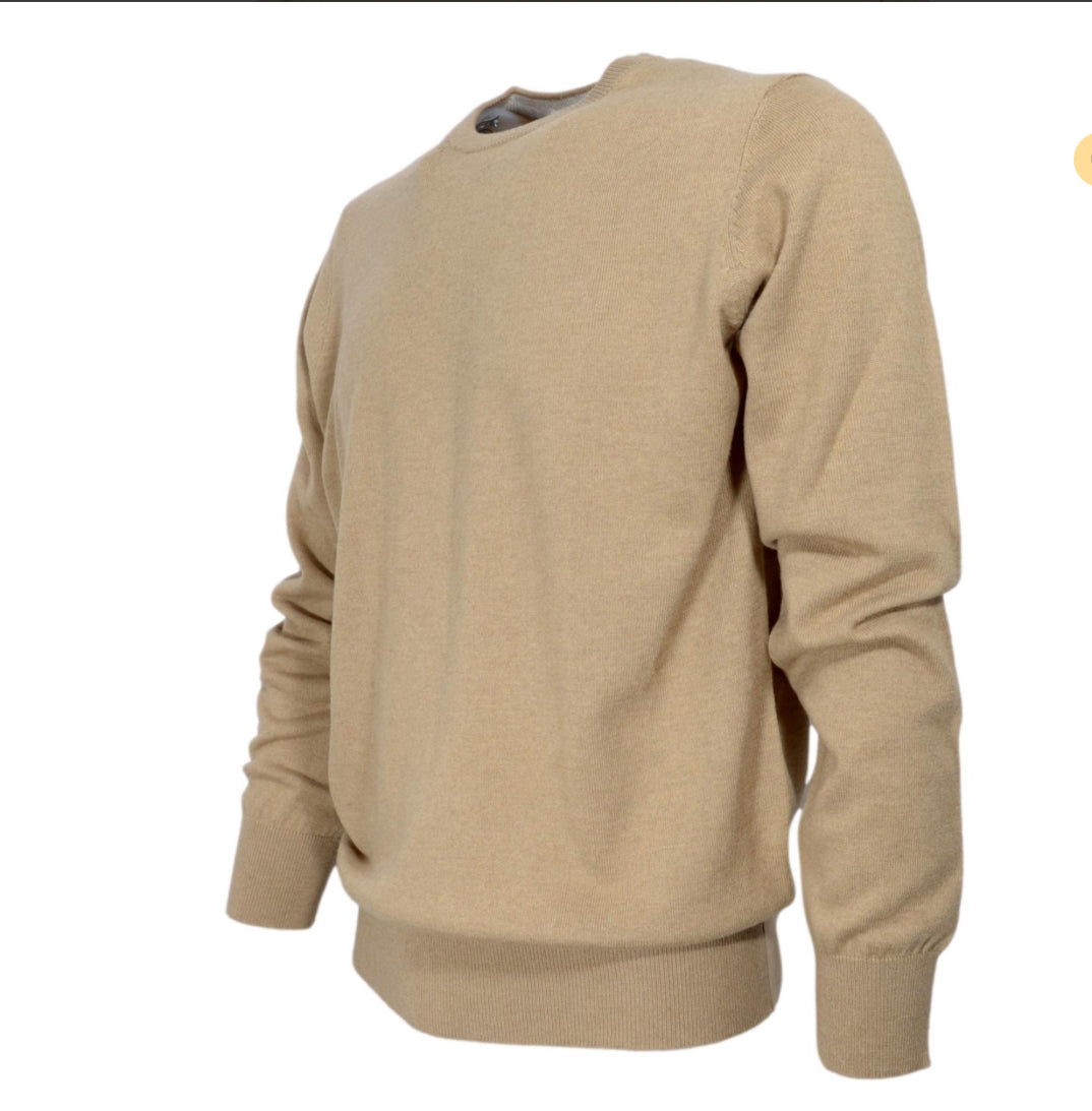 Maglia Uomo Cashmere Company Beige Sabbia Girocollo - Cashmere e Lana Made in Italy