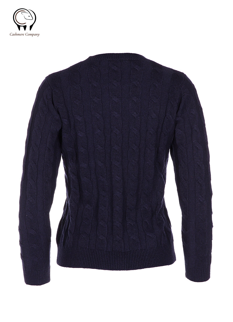 Maglia Donna Blu Cashmere Company Girocollo Trecce Cashmere Lana