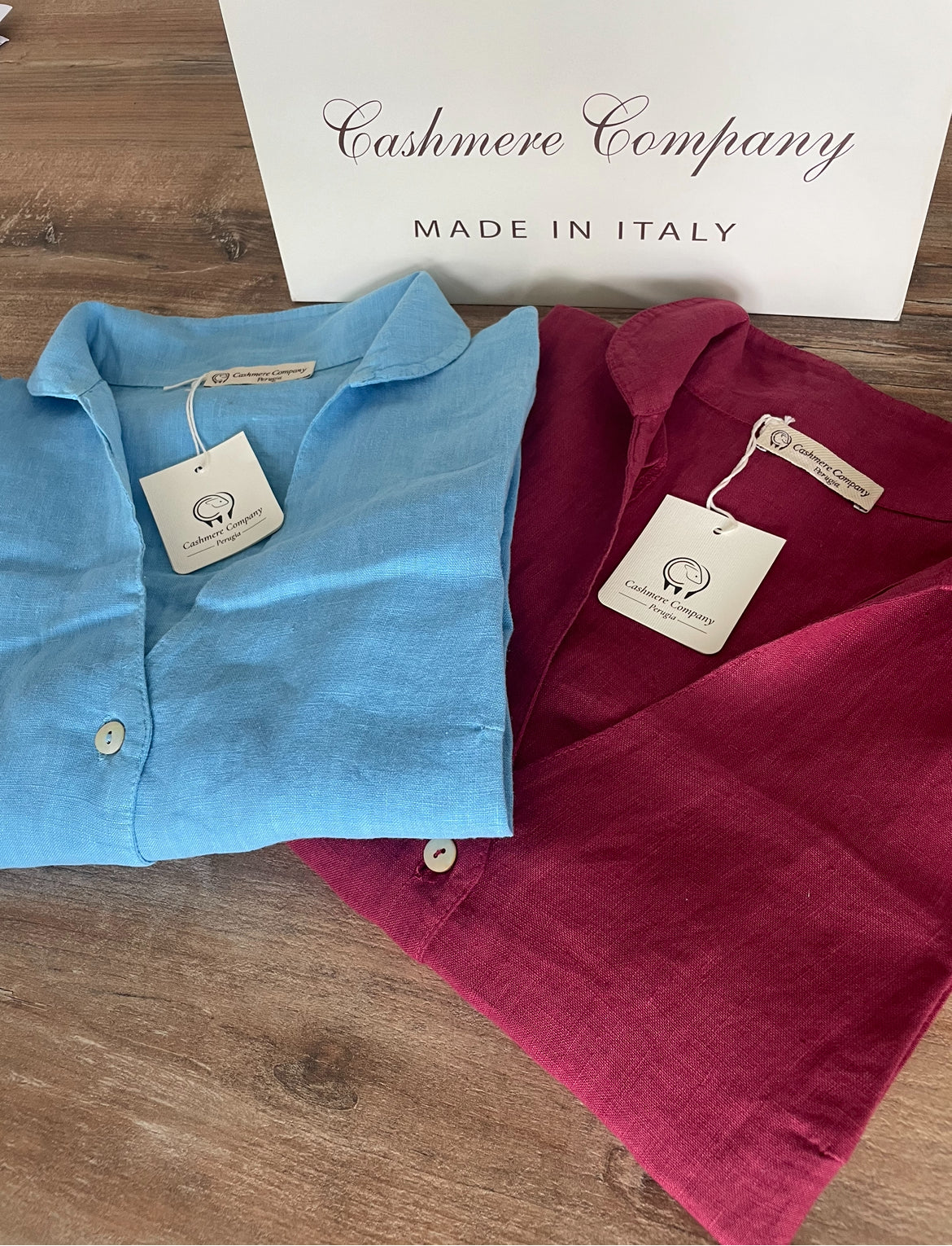 Camicia Donna, Lino Avvitata Azzurra o Fuxia - Sconto 50% - Cashmere Company - Made in Italy - Emme Fashion Store