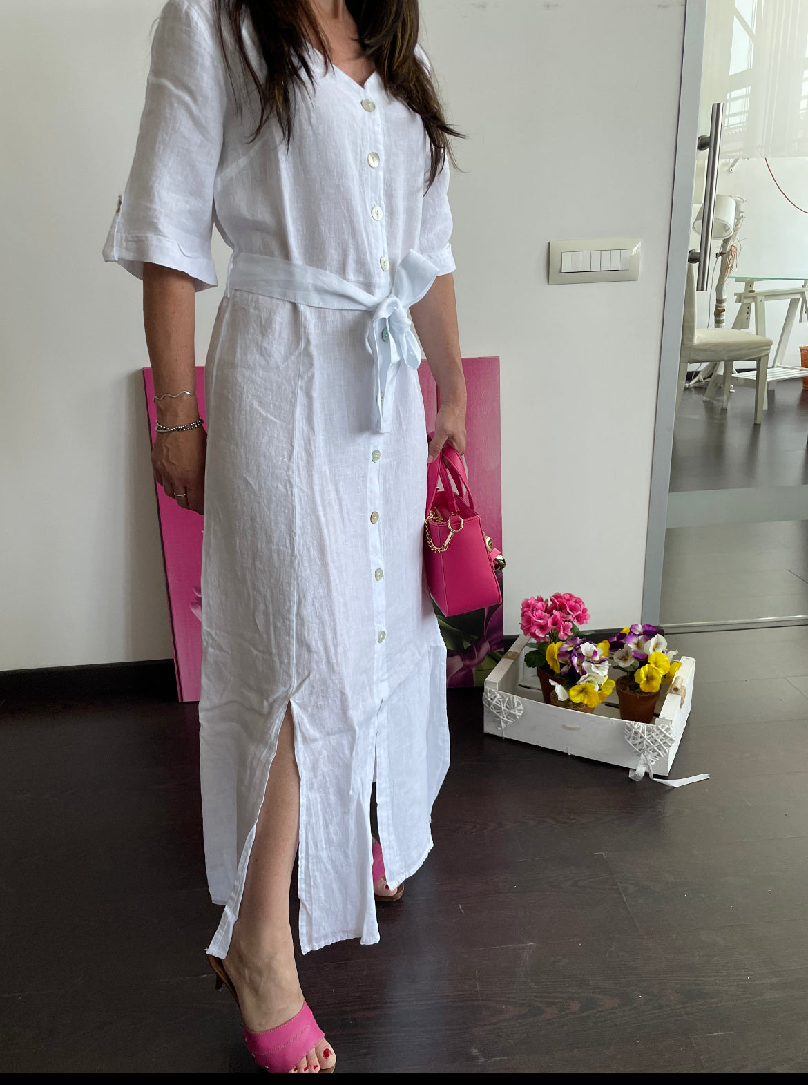 Abito Lungo Bianco sc-50% | Lino | Cashmere Company | Made in Italy- Eleganza italiana