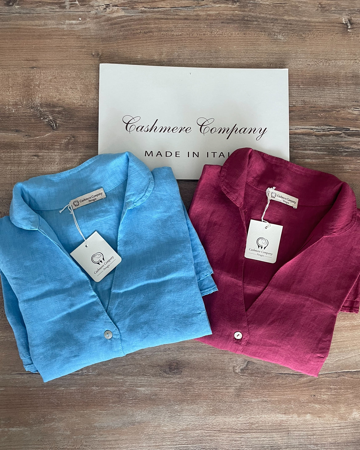 Camicia Donna, Lino Avvitata Azzurra o Fuxia - Sconto 50% - Cashmere Company - Made in Italy - Emme Fashion Store