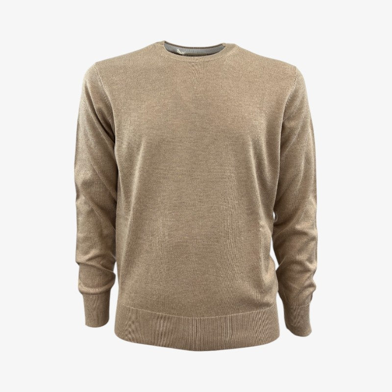 Maglia Uomo Cashmere Company Beige Sabbia Girocollo - Cashmere e Lana Made in Italy