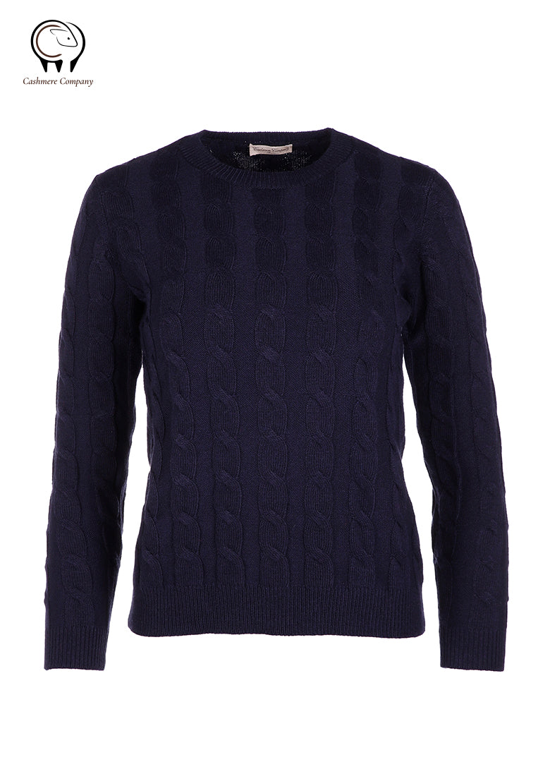 Maglia Donna Blu Cashmere Company Girocollo Trecce Cashmere Lana