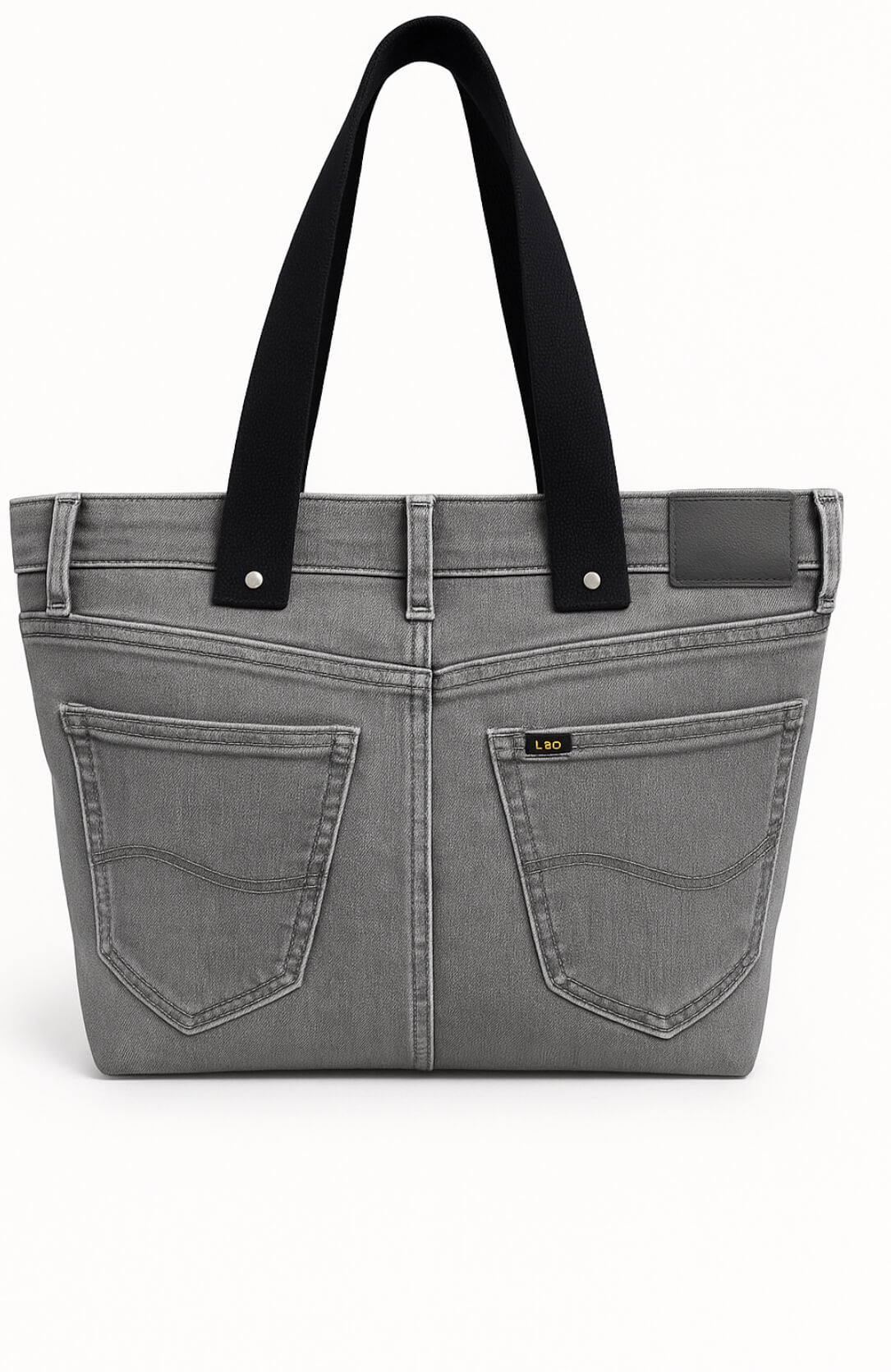 Borsa da donna realizzata in tessuto jeans riciclato colore nero, con manici, stile shopper, perfetta per l'uso quotidiano o casual