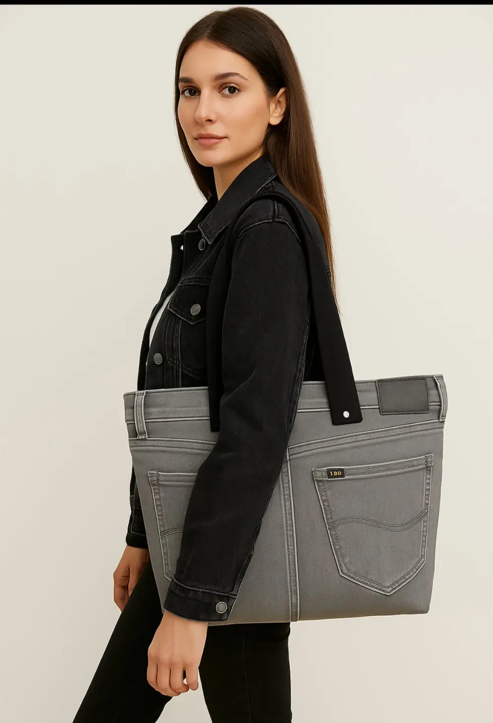 Borsa Donna in Jeans – Shopper Borsa donna jeans shopper denim riciclato manici tessuto nero eco-friendly Made in Italy