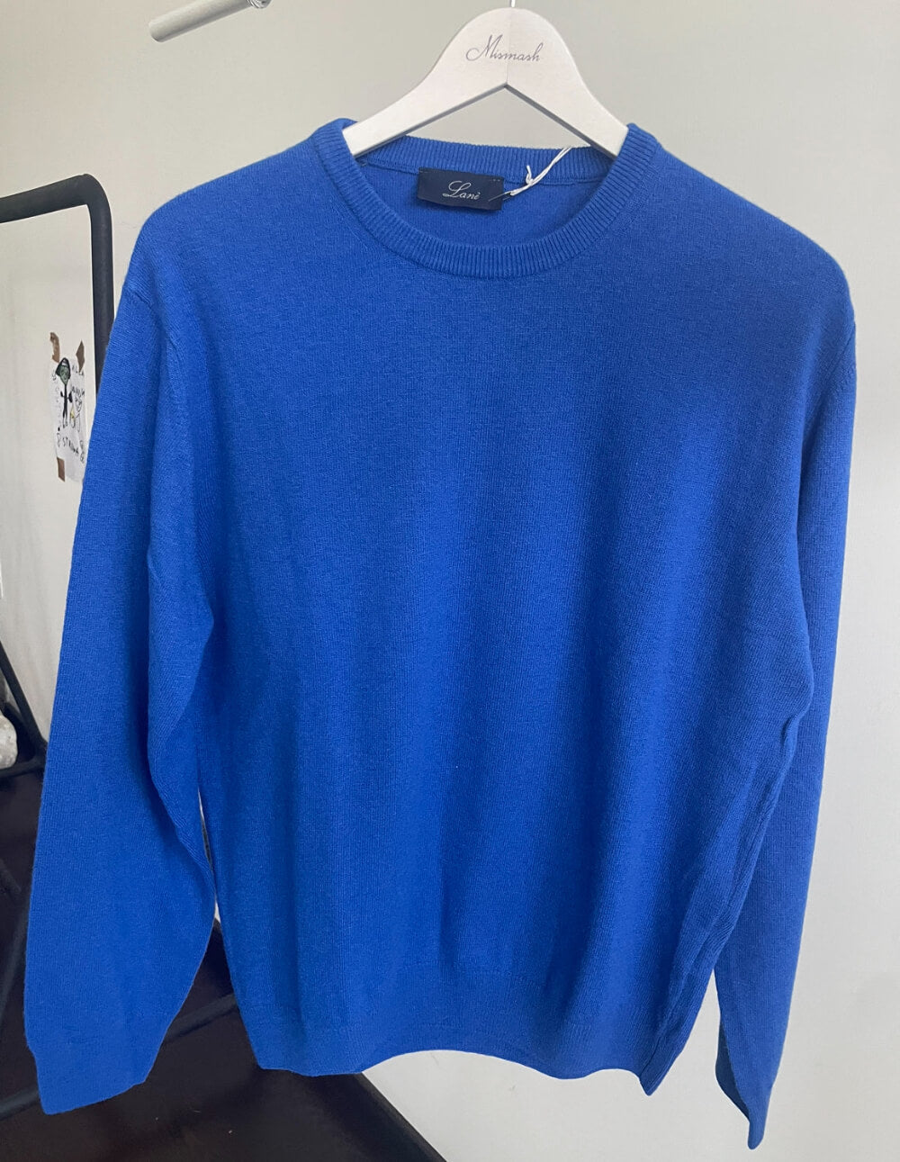Lanè maglia uomo Blu Royal girocollo cashmere e Lana Made in Italy