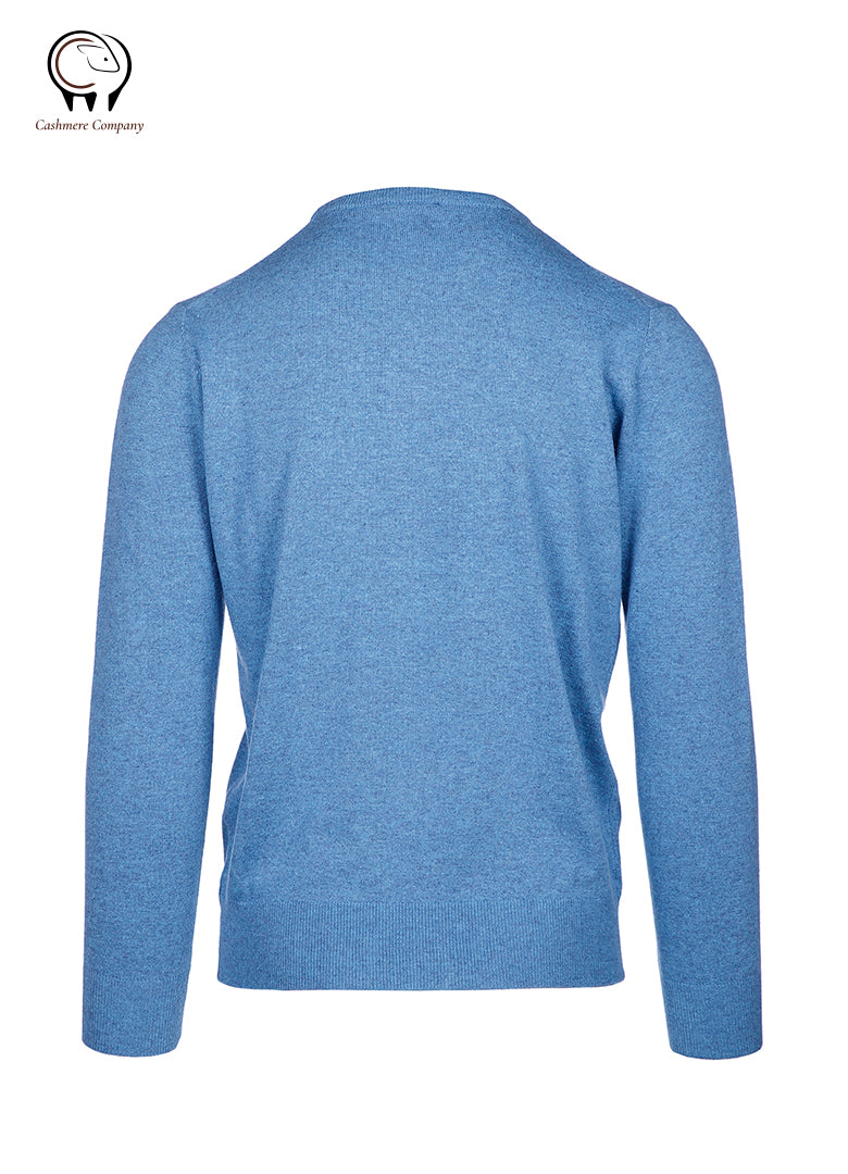 Maglia Uomo Girocollo Azzurro Premium Cashmere Lana Seta - Eleganza Italiana Cashmere Company