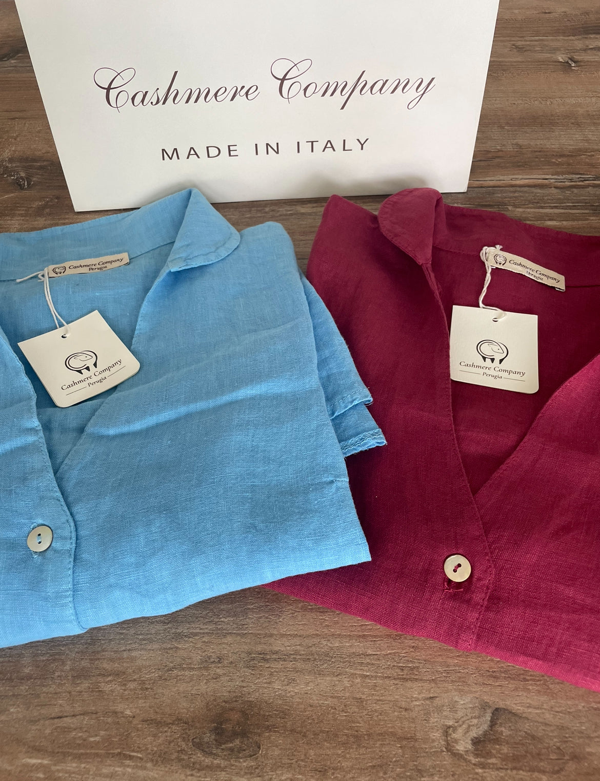 Camicia Donna, Lino Avvitata Azzurra o Fuxia - Sconto 50% - Cashmere Company - Made in Italy - Emme Fashion Store