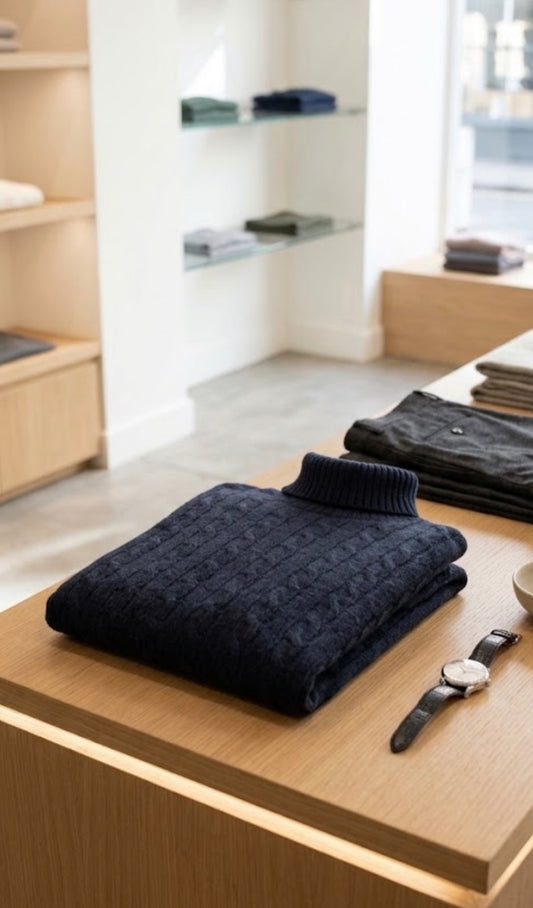 Cashmere Company Dolcevita trecce blu uomo Cashmere e lana Made in Italy