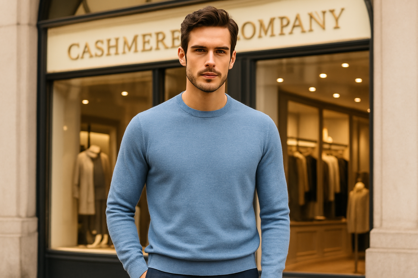 Cashmere Company maglia girocollo uomo azzurro polvere Made in Italy
