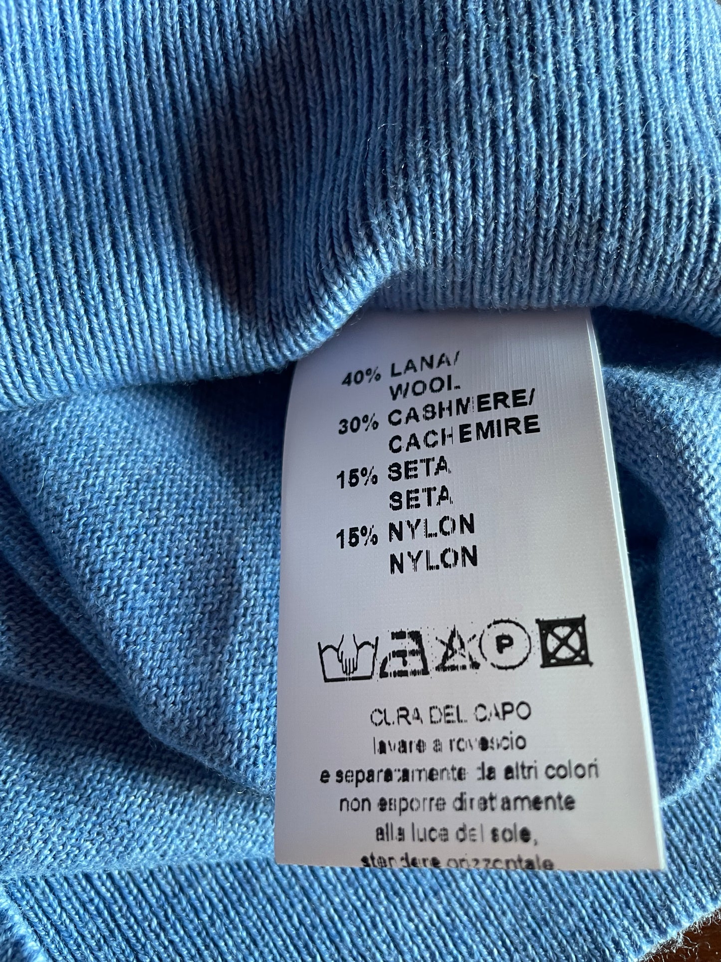 Maglia Uomo Girocollo Azzurro Premium Cashmere Lana Seta - Eleganza Italiana Cashmere Company