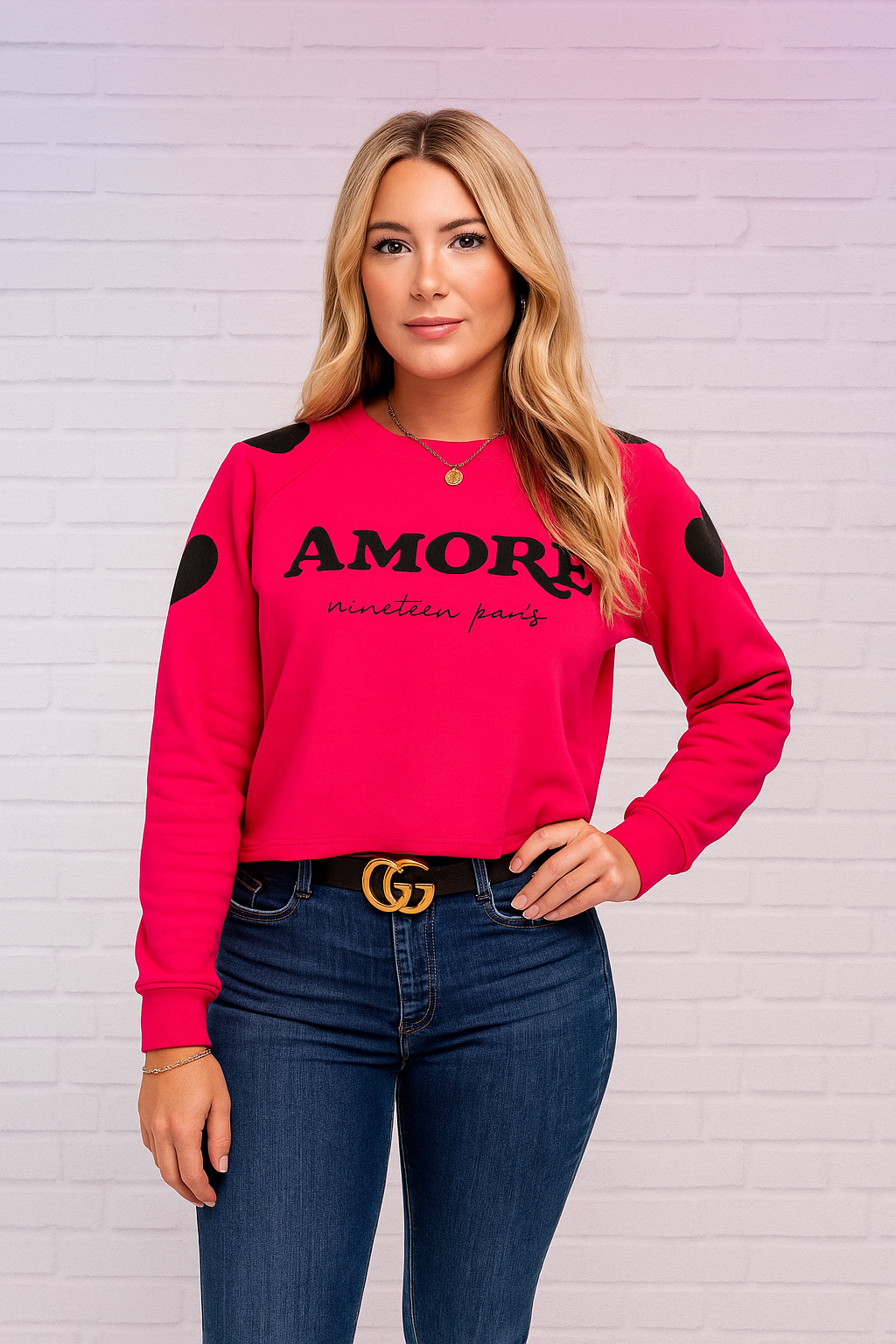 Felpa ragazza fuxia girocollo