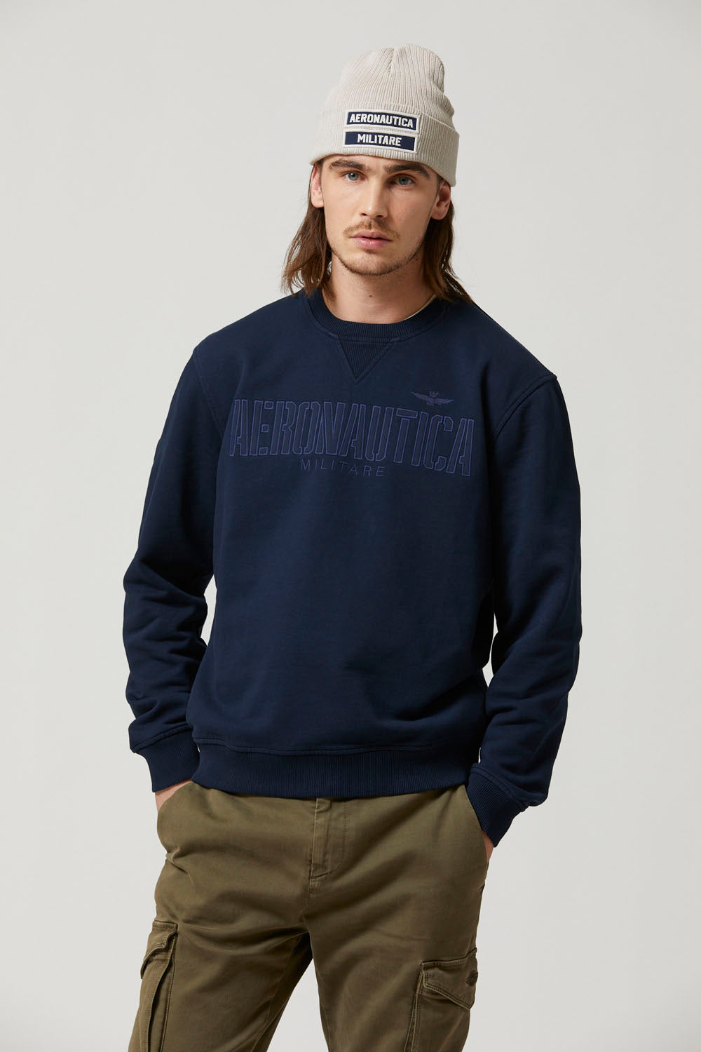 Felpa sportiva blu girocollo Aeronautica Militare