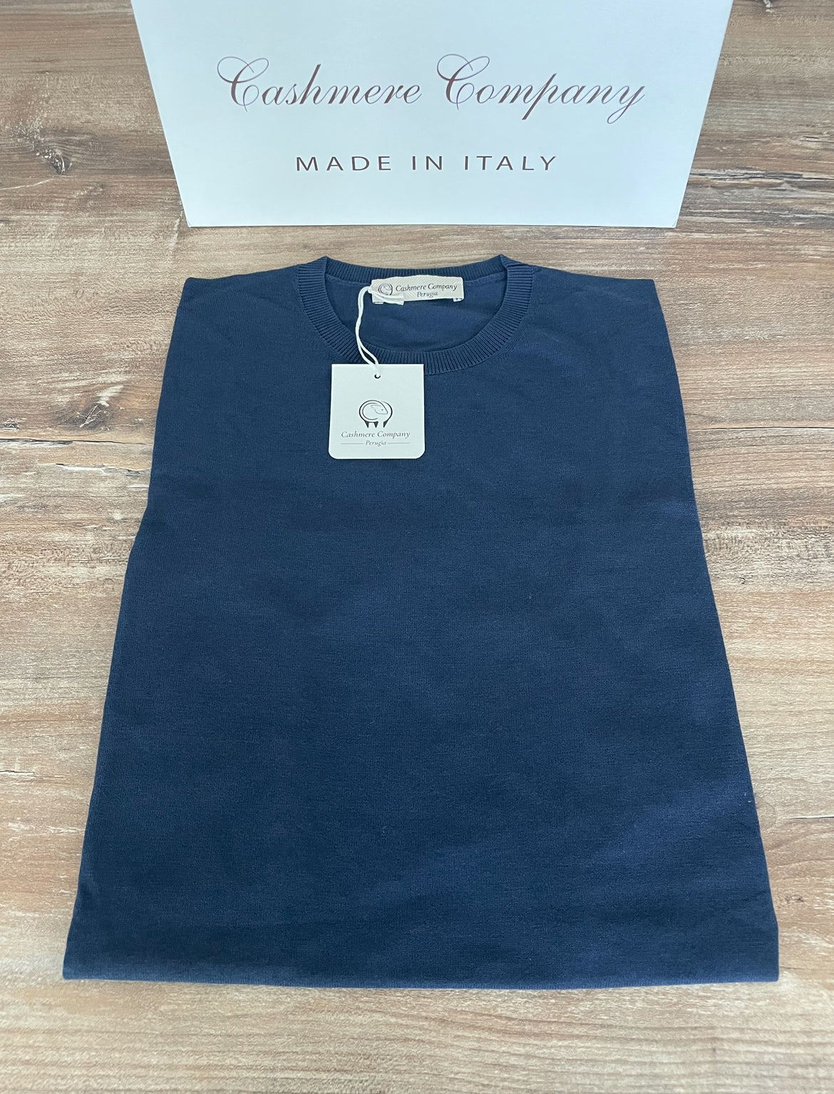 T-shirt uomo in lino e cotone blu Cashmere Company maglia girocollo mezza manica Made in Italy