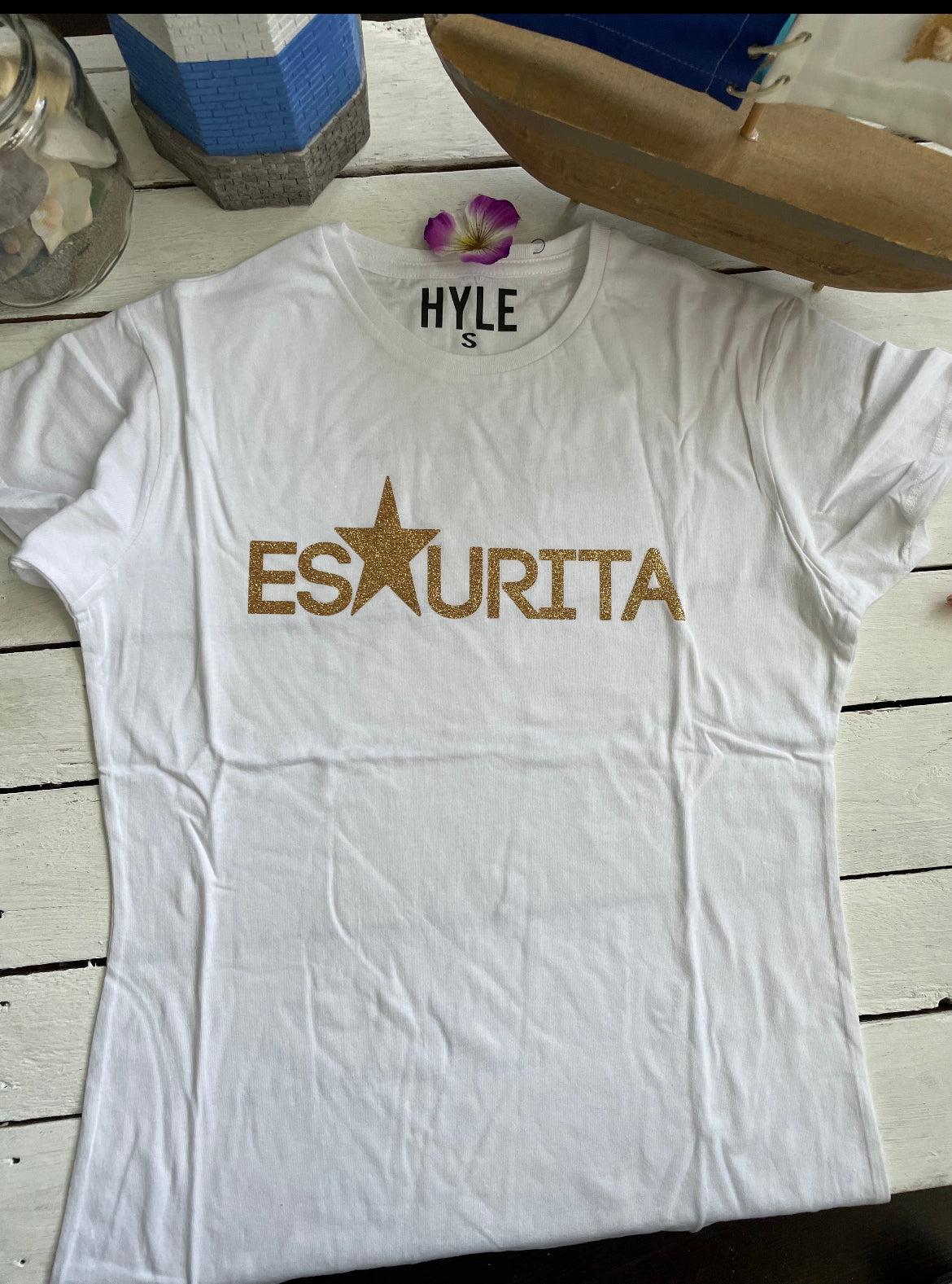 T-shirt Donna Gold Glitter - HYLE Cotone 100%
