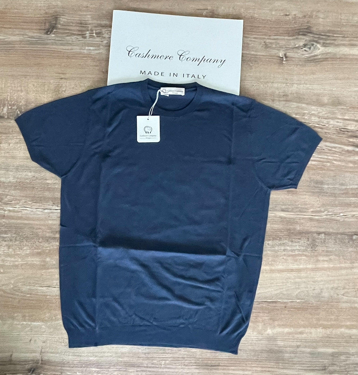 T-shirt uomo in lino e cotone blu Cashmere Company maglia girocollo mezza manica Made in Italy