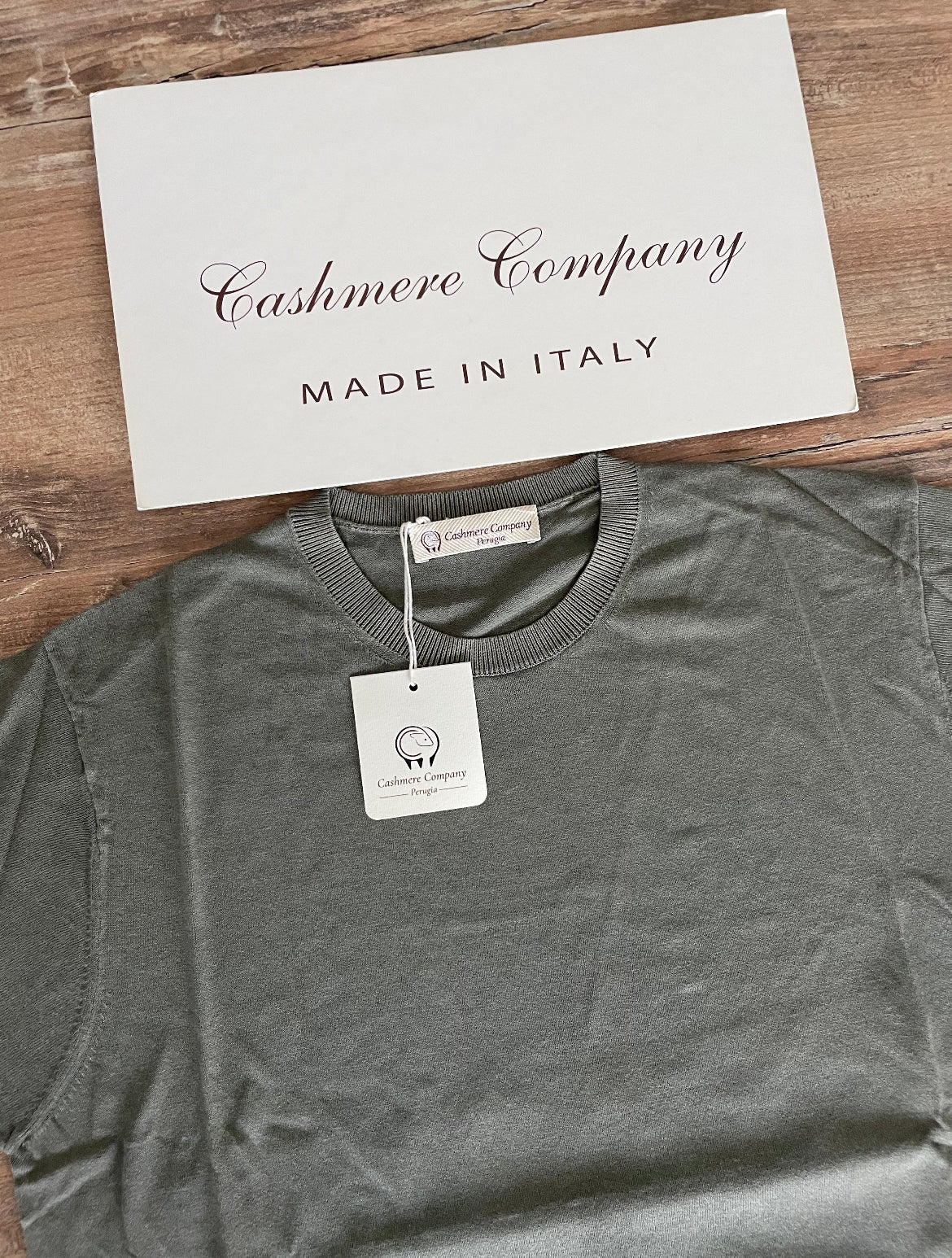 T-shirt uomo verde Lino e cotone Cashmere Company mezza manica Made in Italy