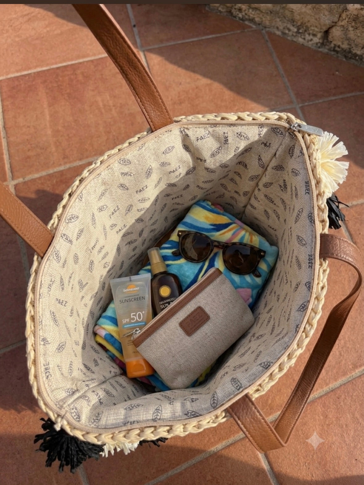 Borsa Mare in Paglia a Righe Nere – Modello Paez