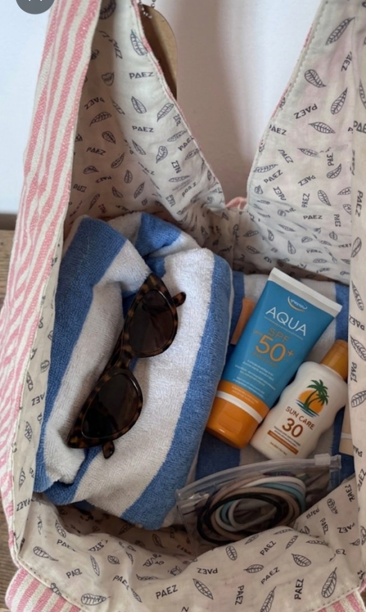 Borsa mare a Spalla Estiva a Righe Bianco/Rosa e Paglia Paez