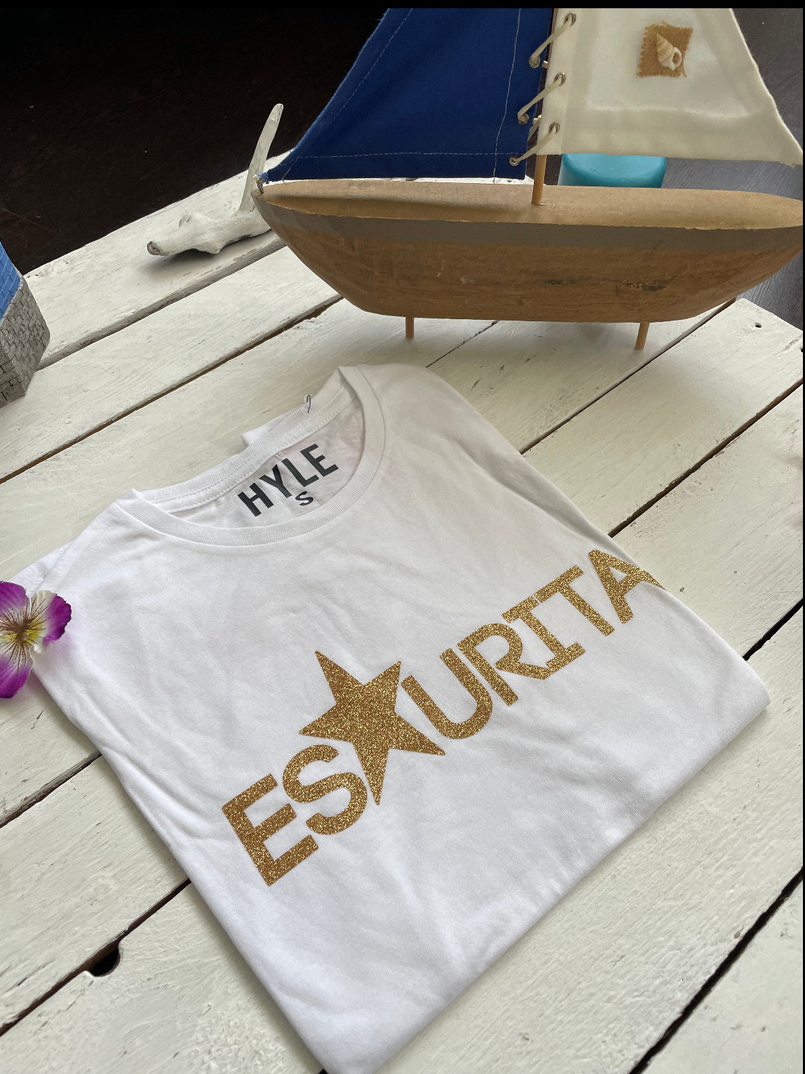 T-shirt Donna Gold Glitter - HYLE Cotone 100%
