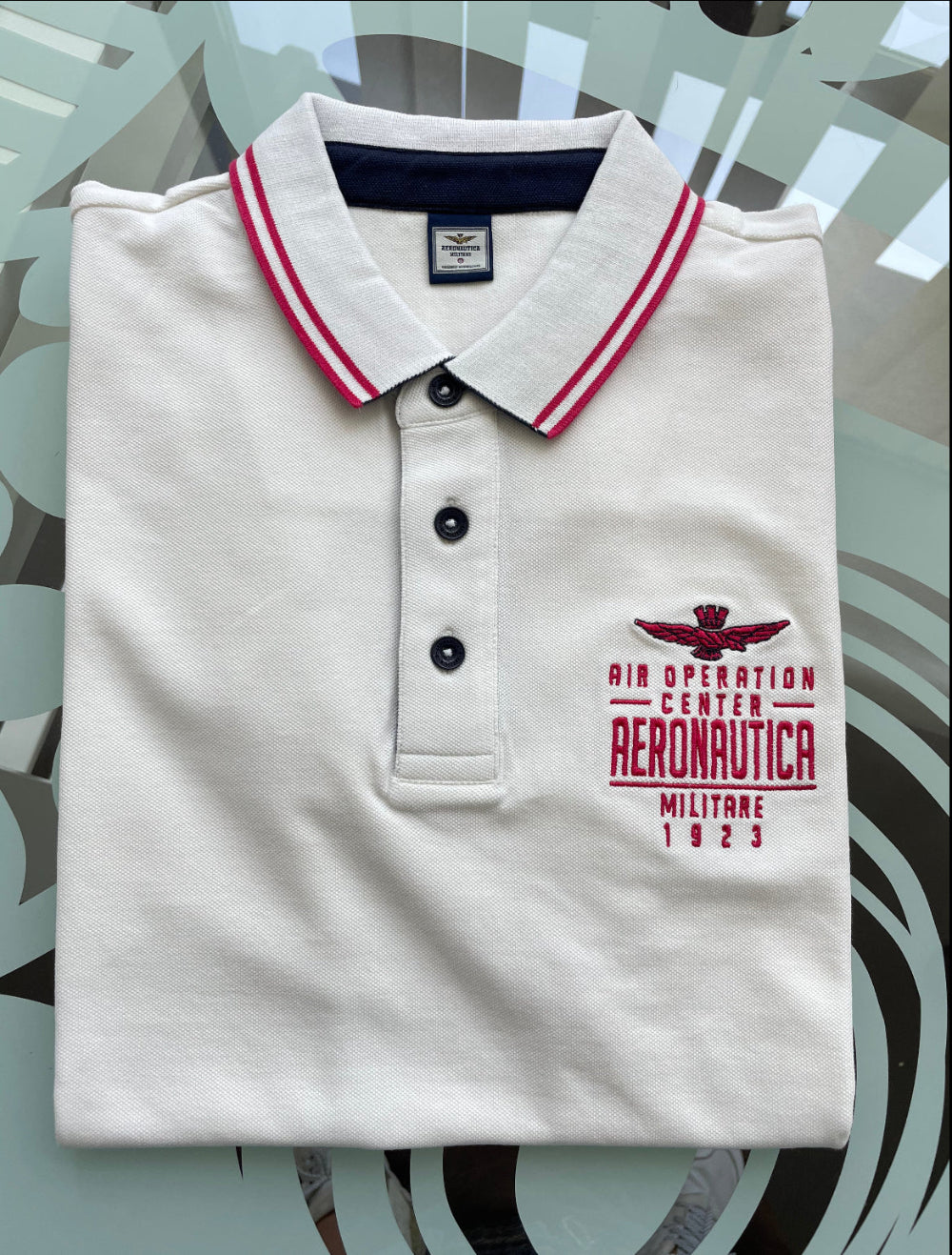 Polo Uomo Bianca Aeronautica Militare con Inserti Rossi - Manica Corta in Cotone Regular Fit