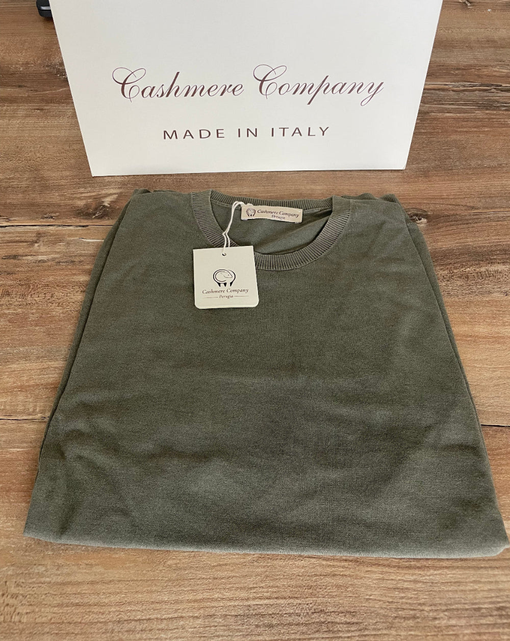 T-shirt uomo verde Lino e cotone Cashmere Company mezza manica Made in Italy