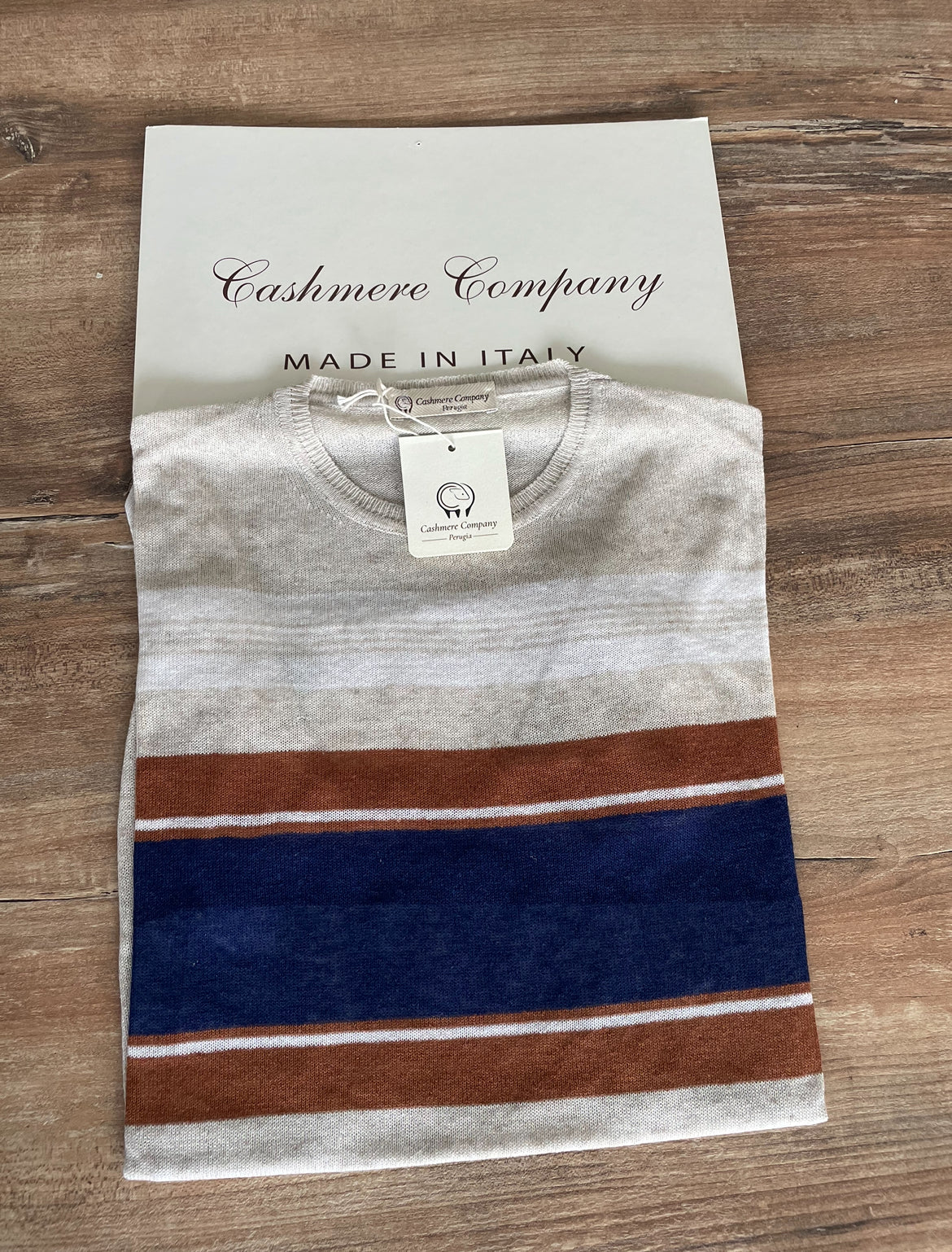 T-shirt Uomo Lino - Beige a Righe Cashmere Company Made in Italy