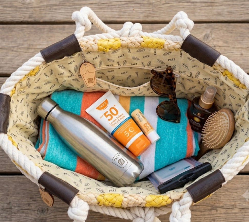 Borsa da Mare in Paglia a Righe Paez – Borsa Spiaggia Grande con Cerniera