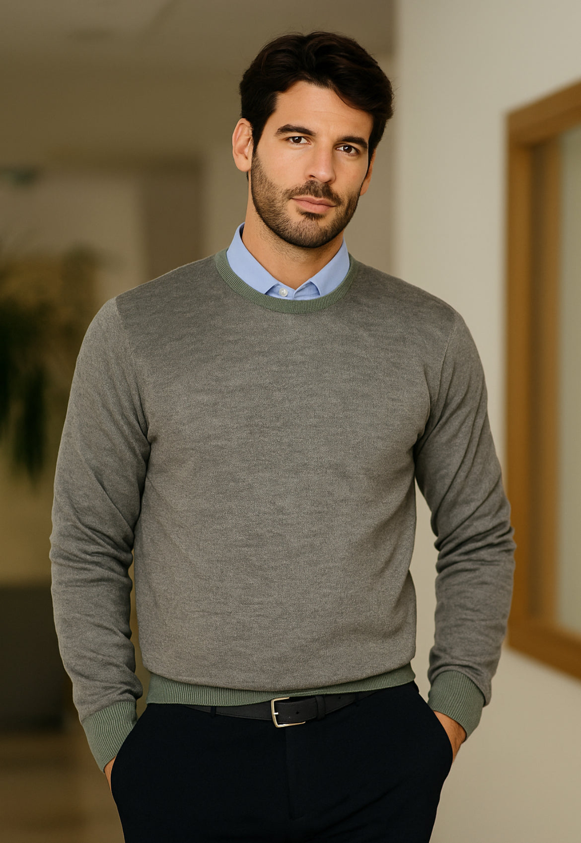Blu Cashmere maglia uomo Verde Sc-50% girocollo lana Cashmere e Seta