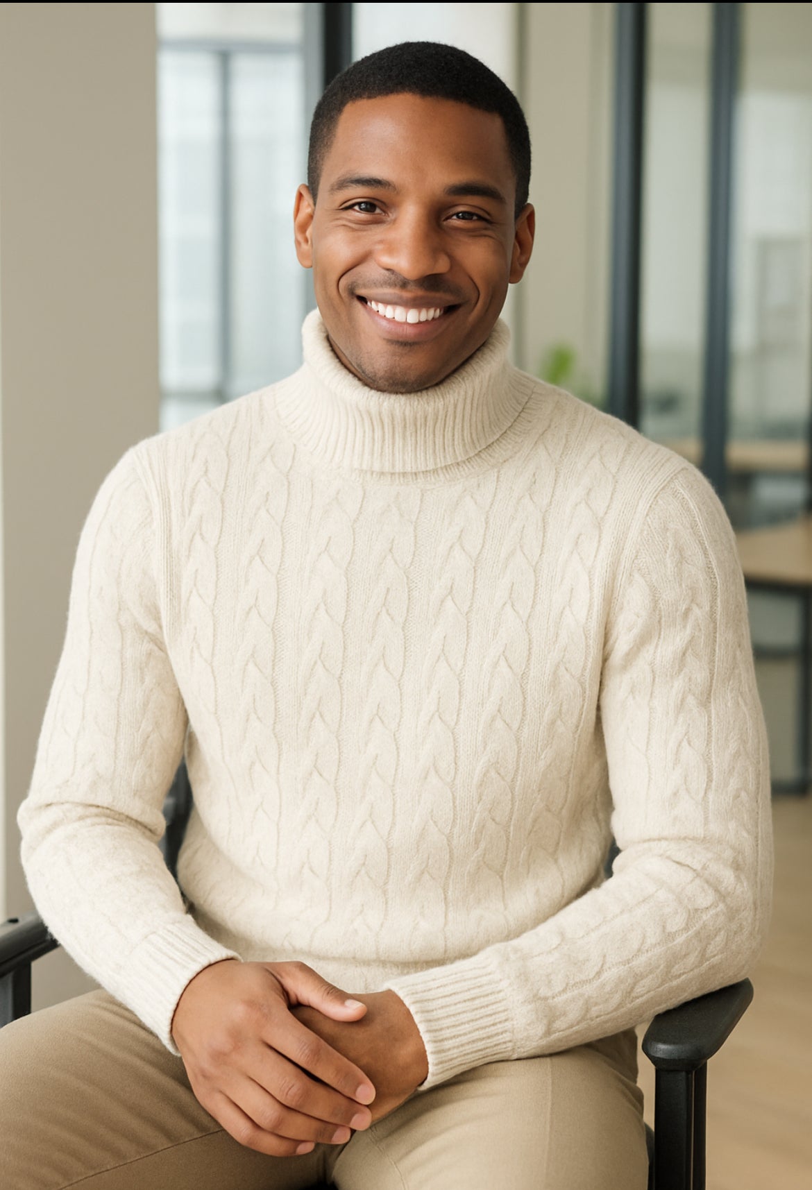 Cashmere Company maglia uomo Bianco dolcevita trecce Cashmere e Lana Made in Italy