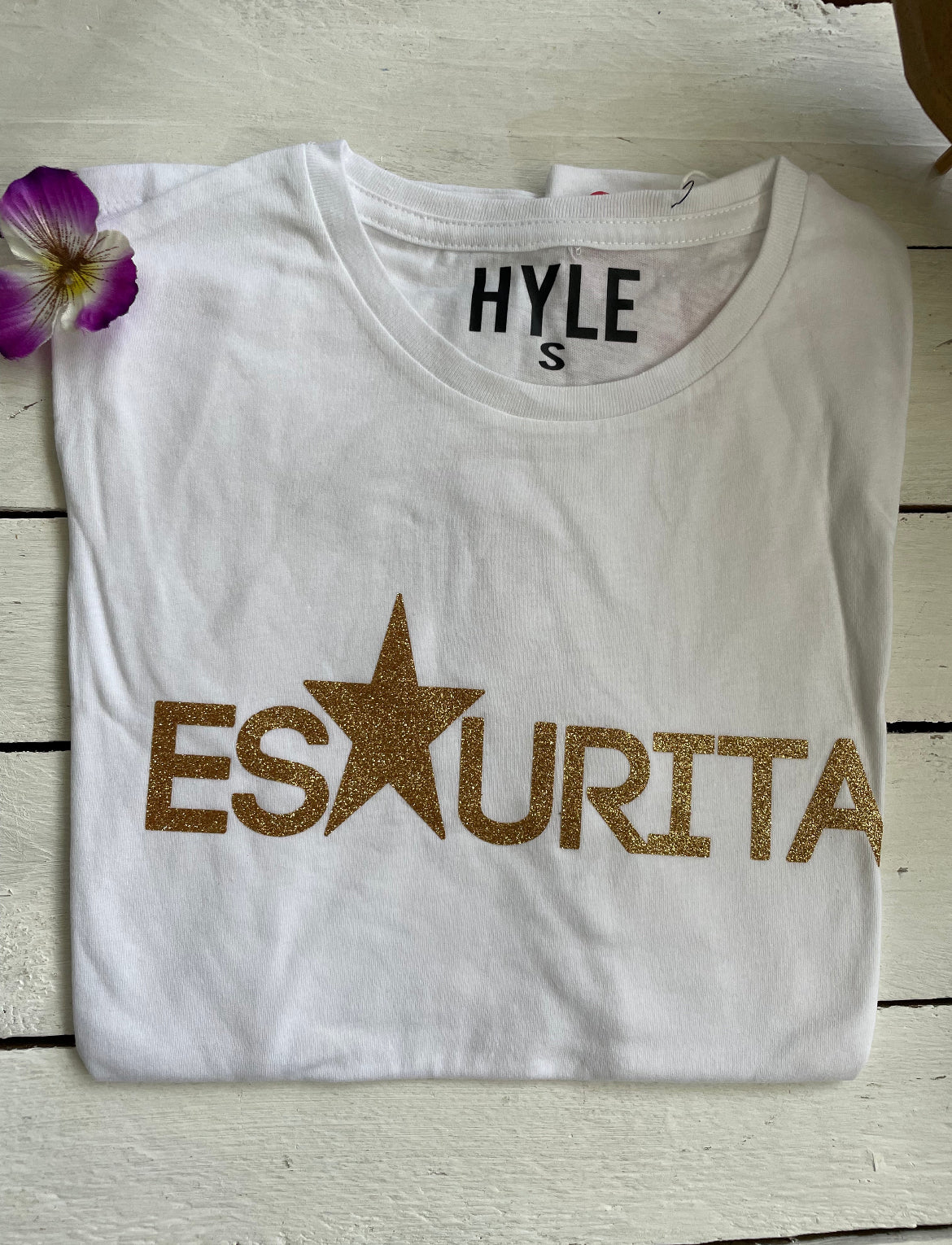 T-shirt Donna Gold Glitter - HYLE Cotone 100%