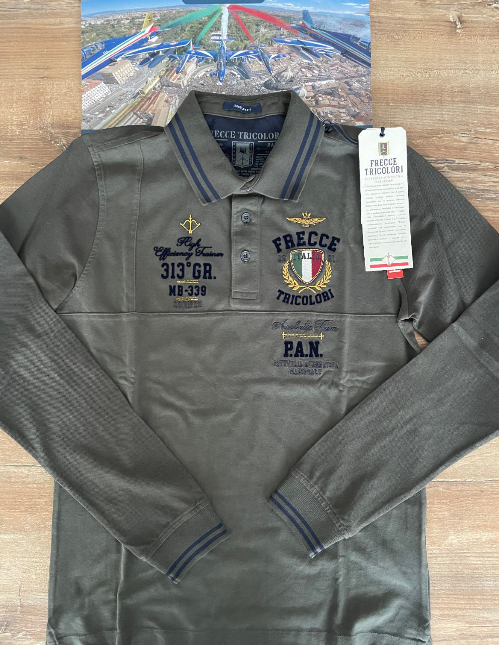Aeronautica Militare Polo Verde Militare Uomo, Frecce Tricolori, PAN, Manica Lunga