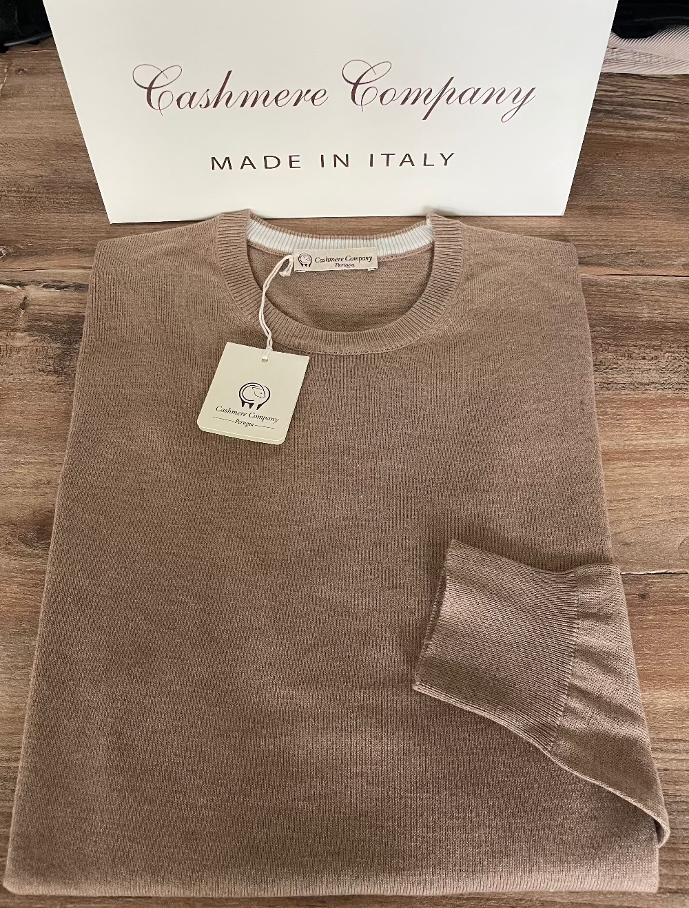 Maglia Uomo Cashmere Company Beige Sabbia Girocollo - Cashmere e Lana Made in Italy