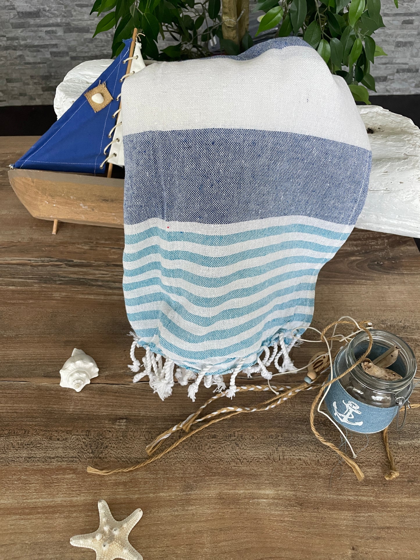 Telo mare Asciugamani spiaggia 100% cotone blu e azzurro Eco