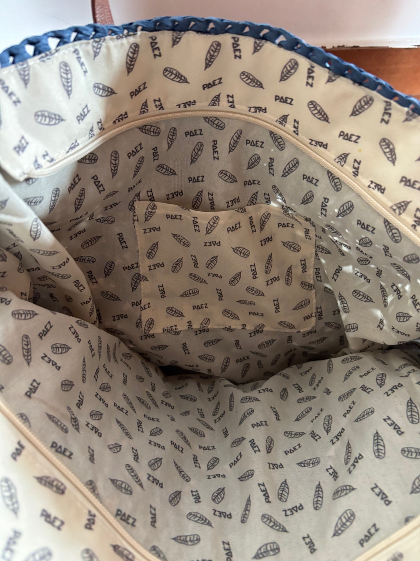 Borsa Mare in Paglia Blu con Cerniera e Fodera Interna