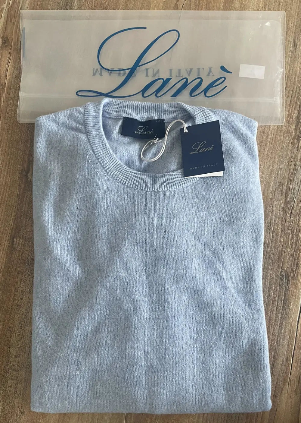 Maglia uomo azzurro girocollo Cashmere e lana Made in Italy Lanè