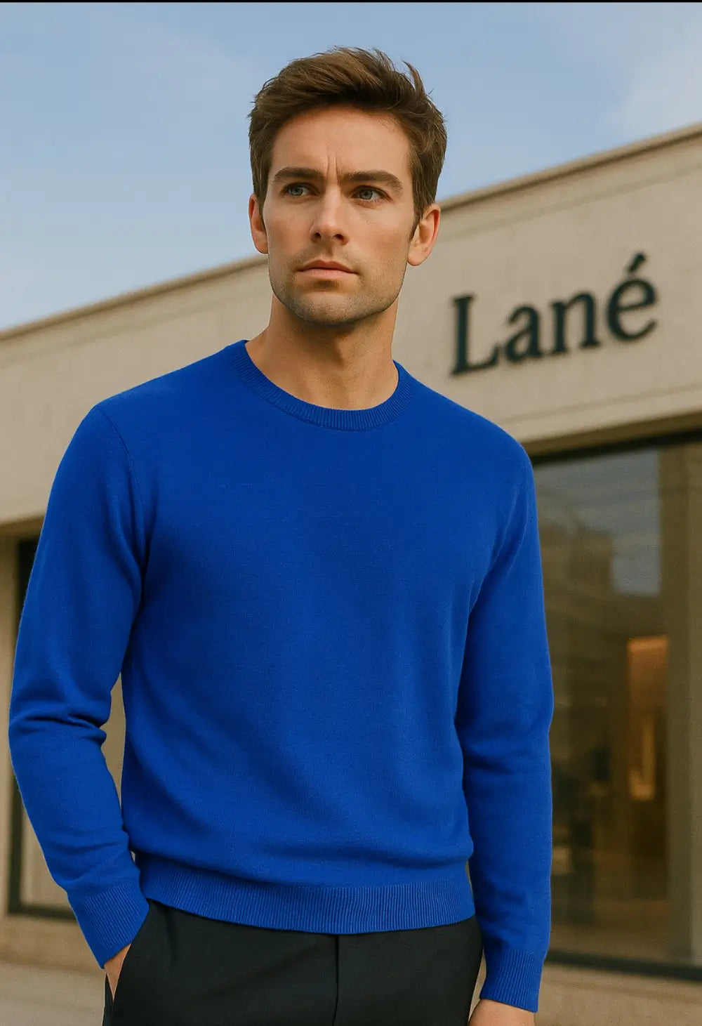 Lanè maglia uomo Blu Royal girocollo cashmere e Lana Made in Italy