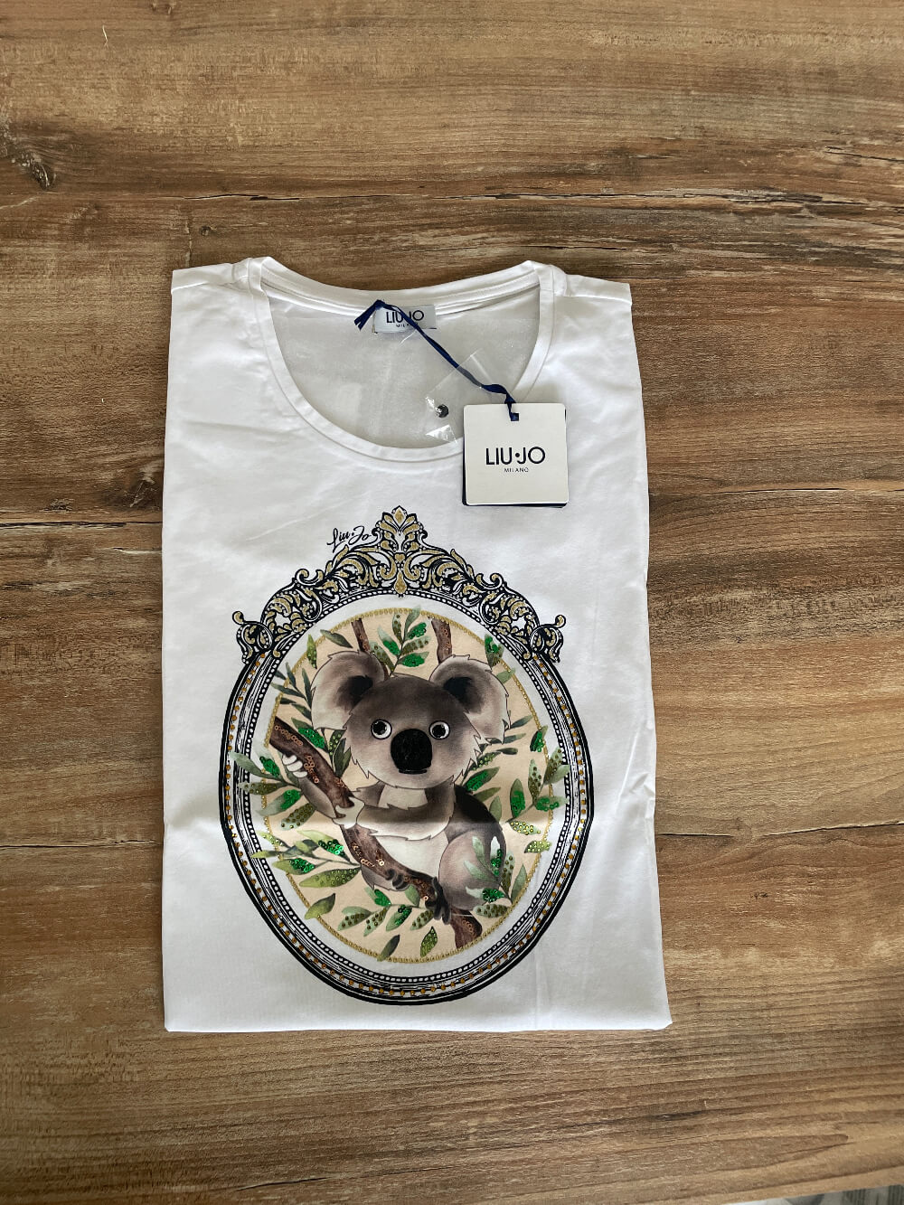 Liu Jo T-shirt donna bianco cotone manica cota girocollo , Koala