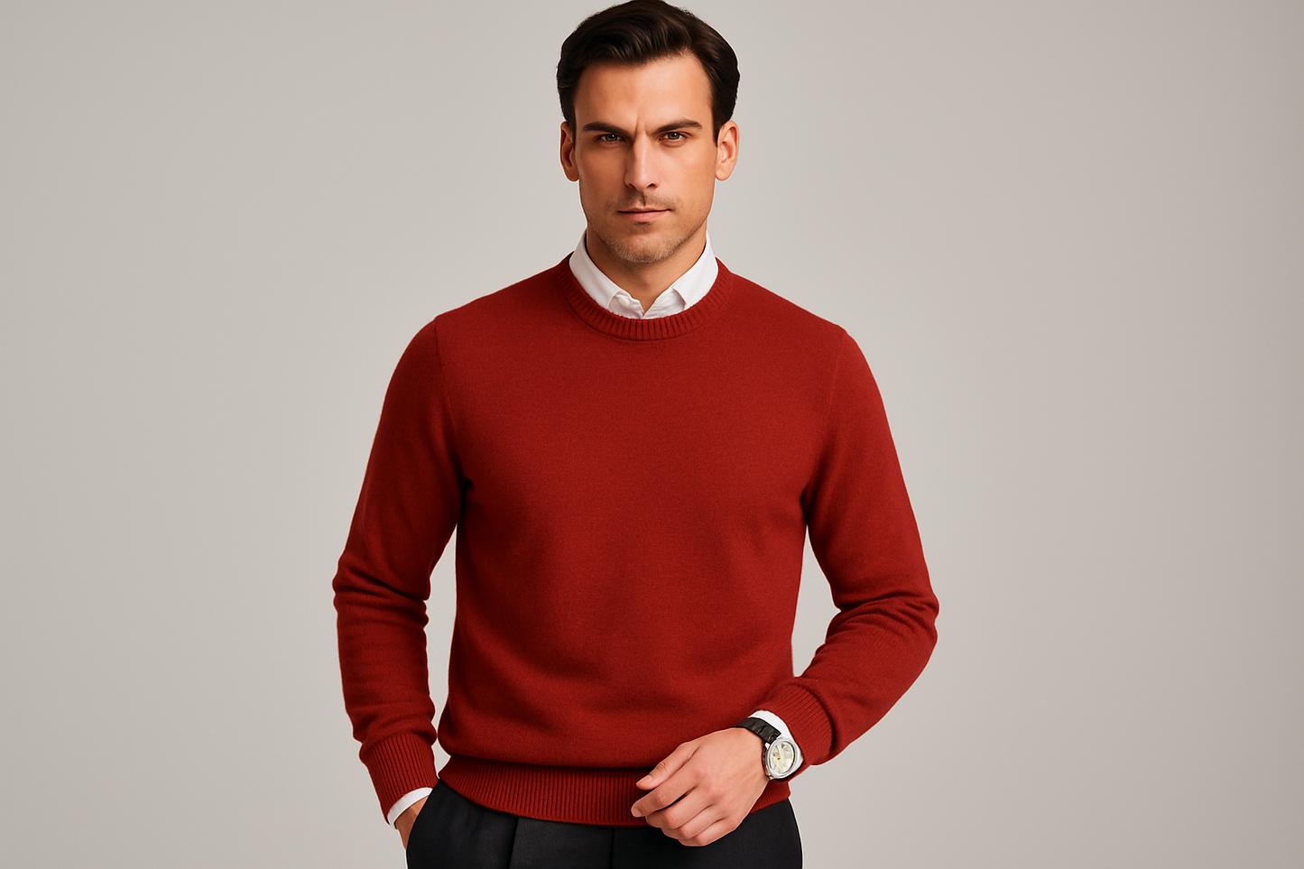 Maglia Uomo Cashmere Lana Mattone Girocollo Lanè Made in Italy