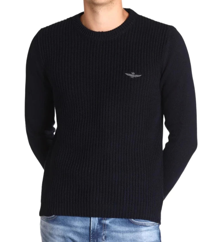 Maglia uomo blu aeronautica militare costa inglese cotone tricolore aquila sul petto