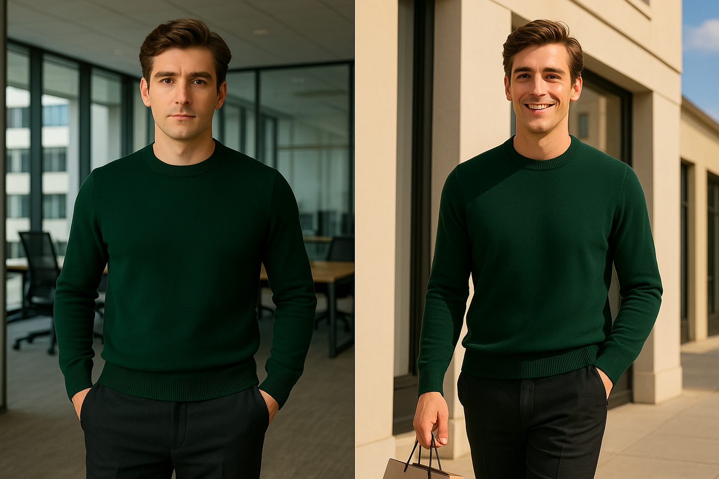 Maglia uomo verde bottiglia girocollo cashmere e lana Made in Italy Lanè
