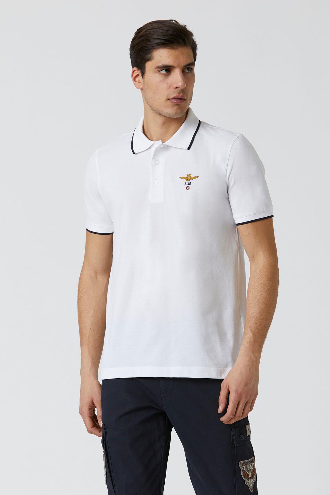 Aeronautica Militare polo uomo bianco manica corta , polo estiva , polo basic