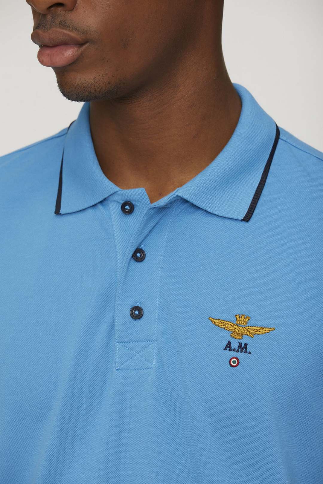 Polo Aeronautica Militare azzurra basica cotone manica corta design essenziale