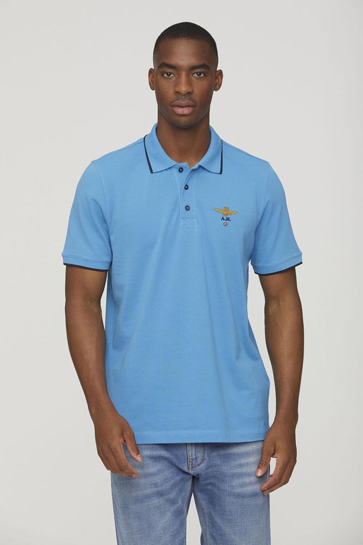 Polo uomo azzurra Aeronautica Militare manica corta piqué cotone 100% Made in Italy