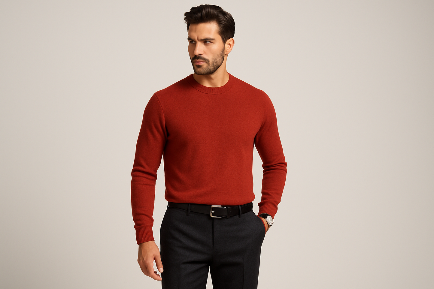 Pullover mattone Lanè - outfit chic figura intera