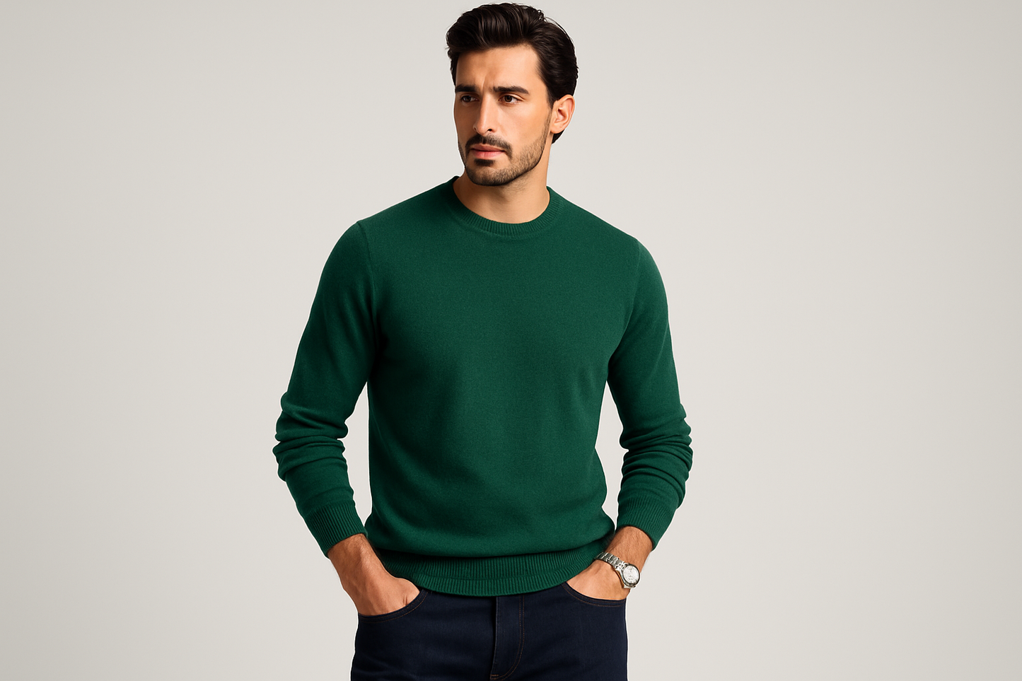 Pullover sottogiacca cashmere uomo verde in inglese Lanè Made in Italy