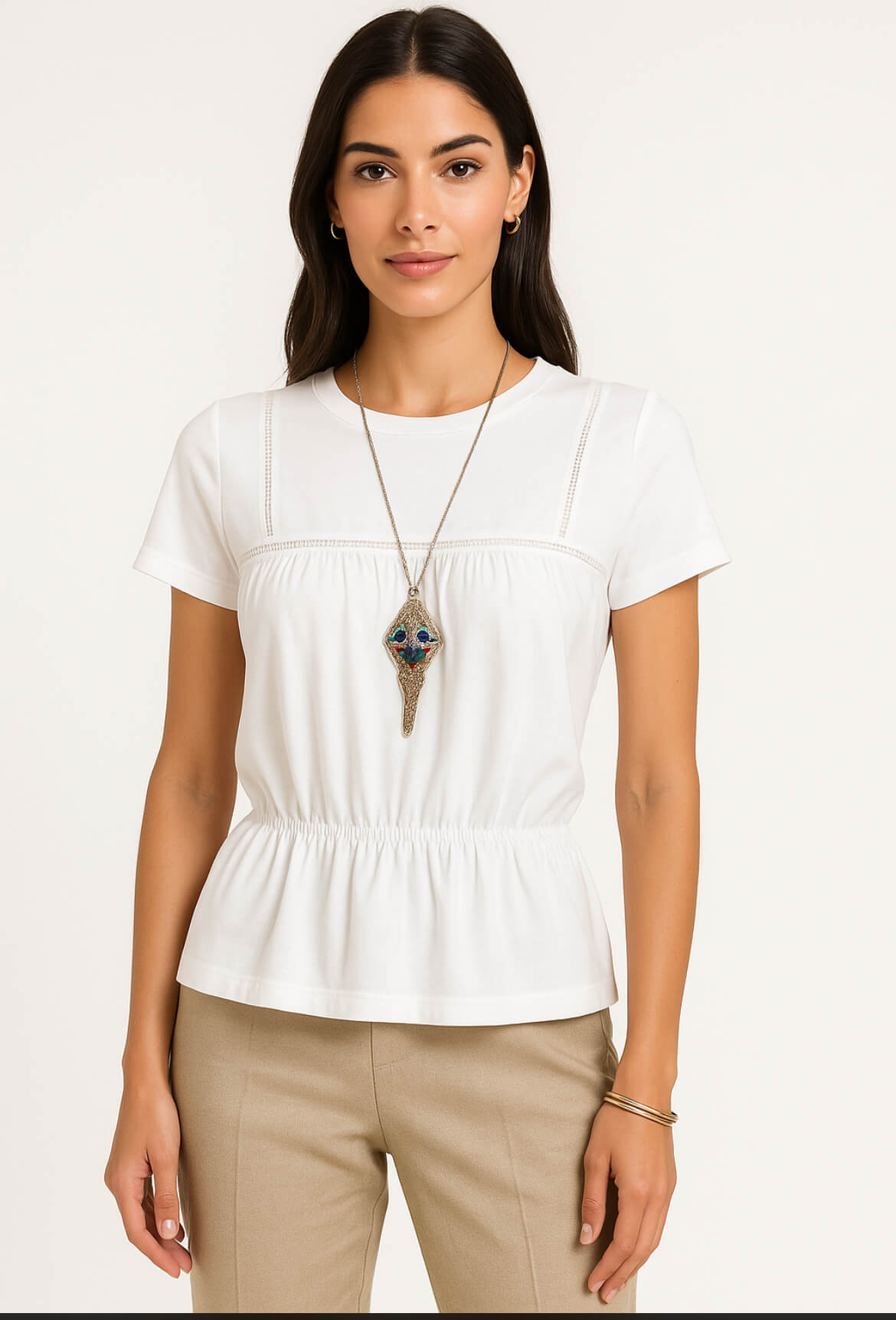T-shirt donna cotone bianco girocollo manica corta fresca e leggera