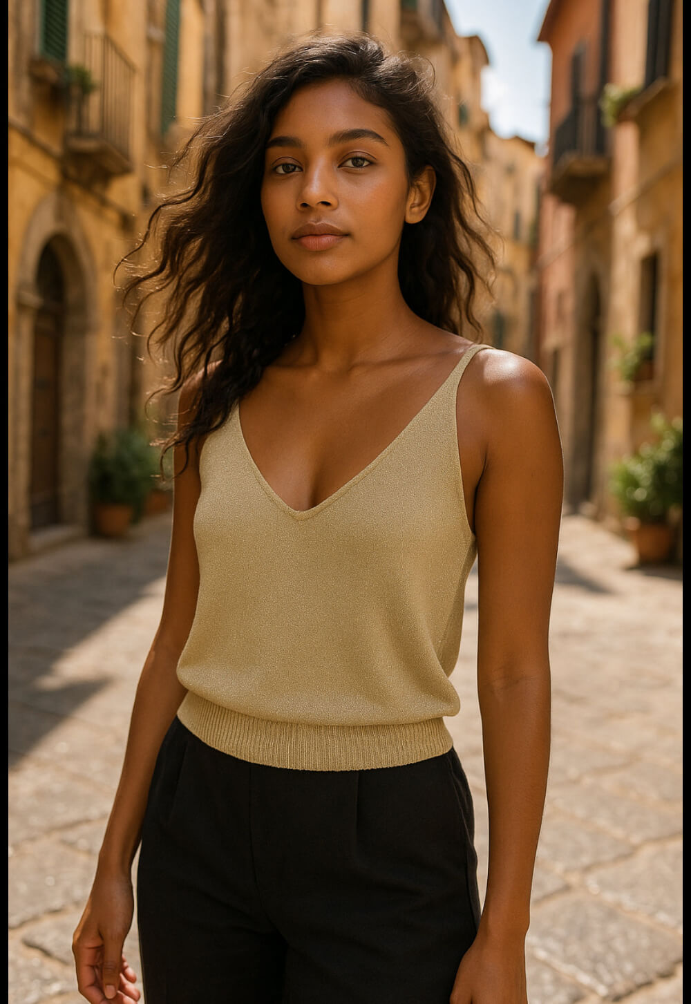 Canotta Elegante Carol - Top Estivo Donna con Brillantini Laminati