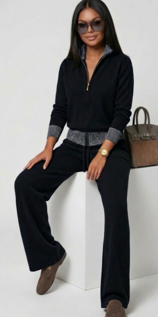 Tuta donna Lurex completo maglia zip e pantaloni a palazzo
